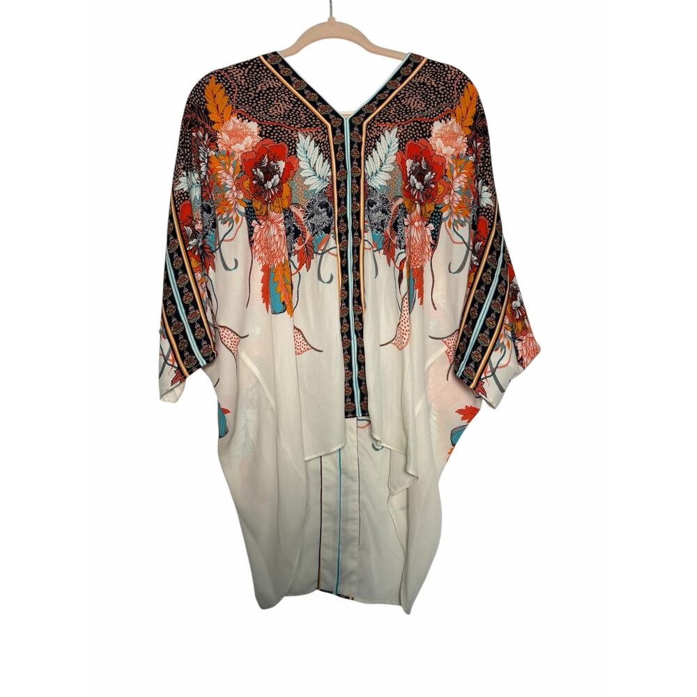 Rose + Olive Kimono Top High Low Dragon Blouse Dolman Sleeve Fiery 1X